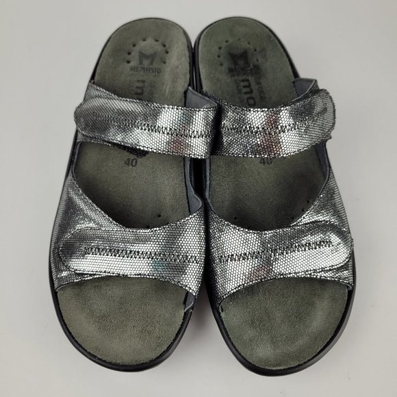 Mephisto Mobils Paula Metallic Silver Two Strap Wedge Sandal EU 40/US 10 - Picture 2 of 8